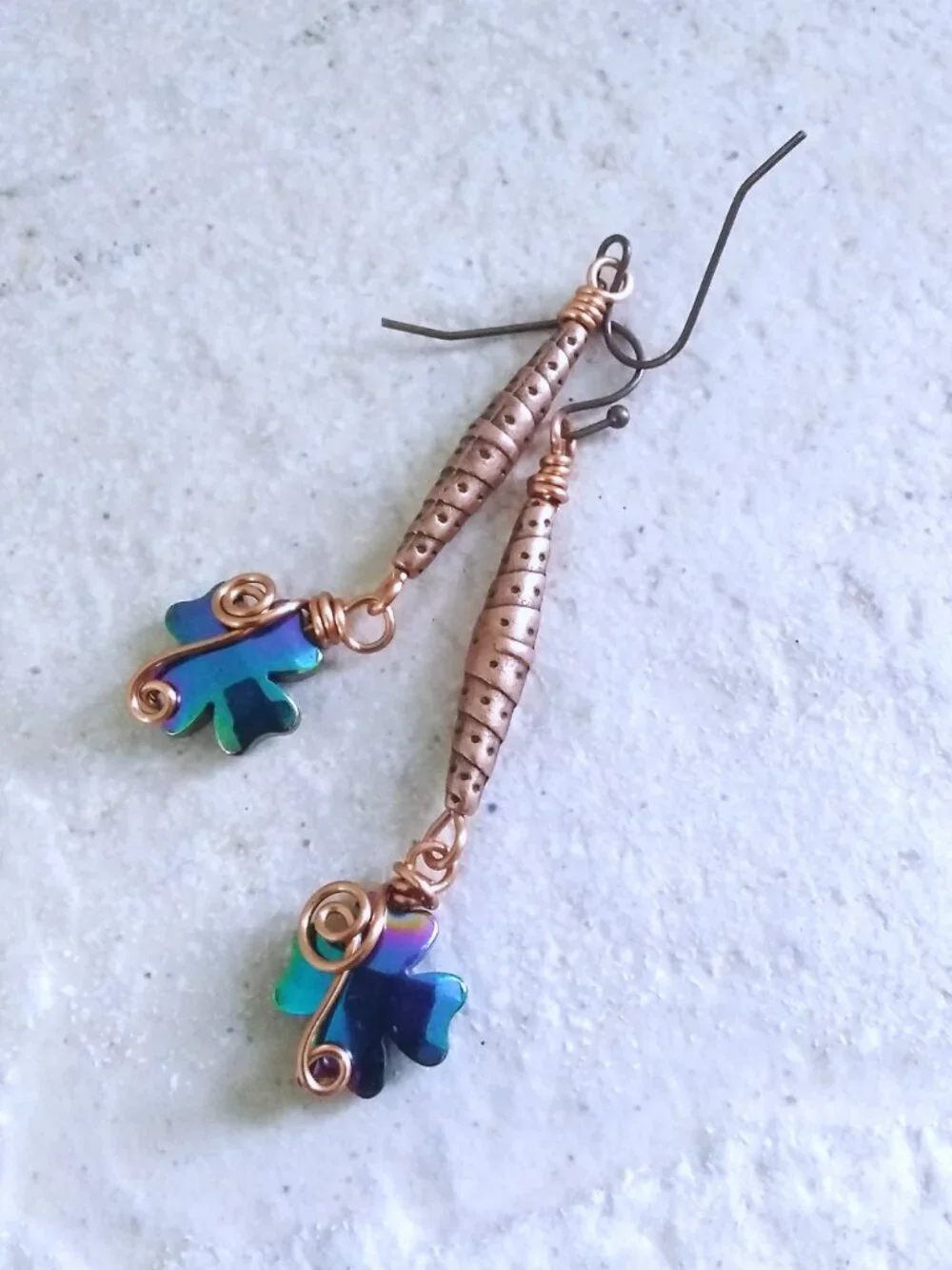 Blue Green Purple Hues! 4 Leaf Clover Dangle Earrings! Positive Vibes & GoodLuck